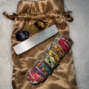 Satin Pouch with Crystals and Sage Bundle